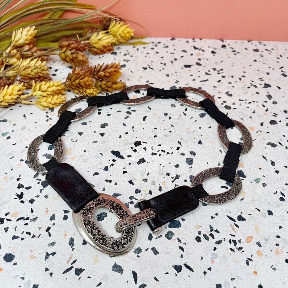 CABI Silver Tone Oval Link Elastic Boho Y2K Women’s Statement Belt Sz S